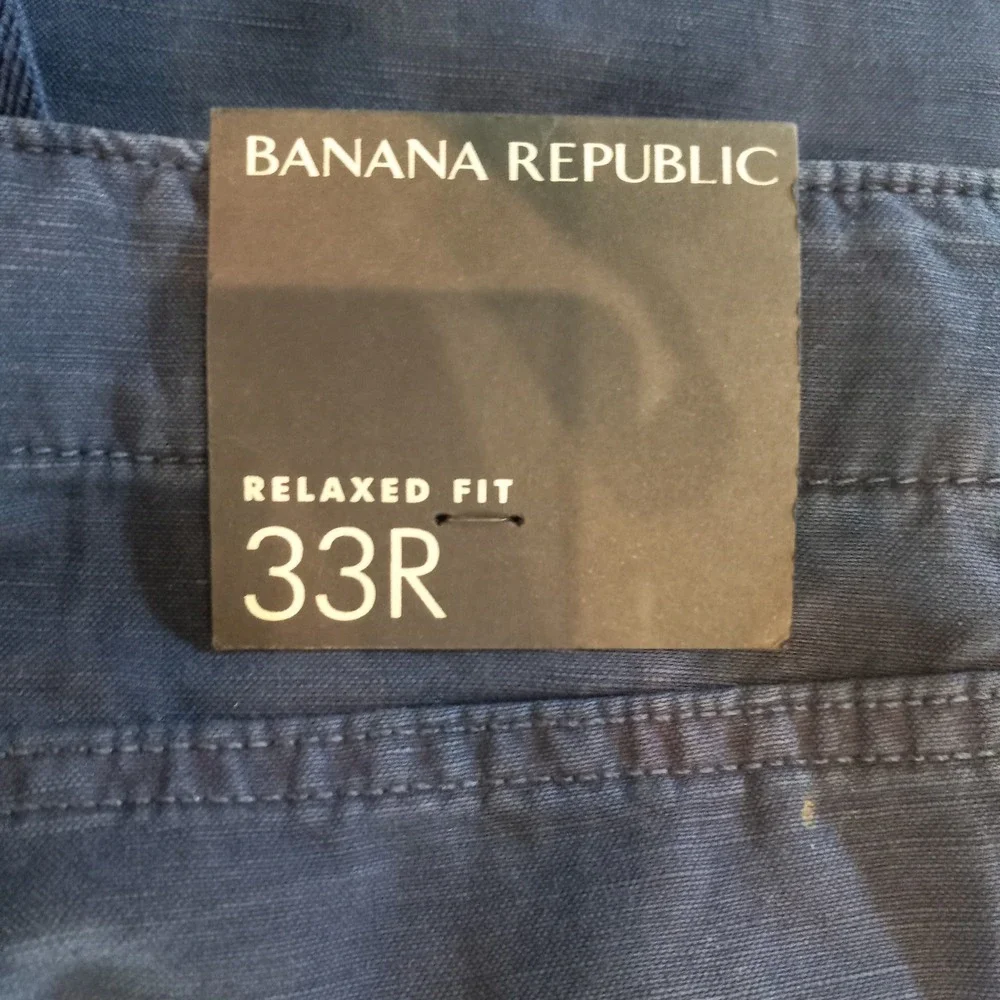 Banana Republic Mens Navy Blue Cotton Linen Relaxed Fit Utility Drawstring Pants
